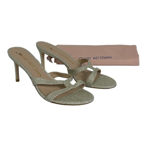 NEW Stuart Weitzman Soiree Sleek 75 Glitter Sandals Size 39 or 8.5 Wedding Shoes - Picture 2 of 12
